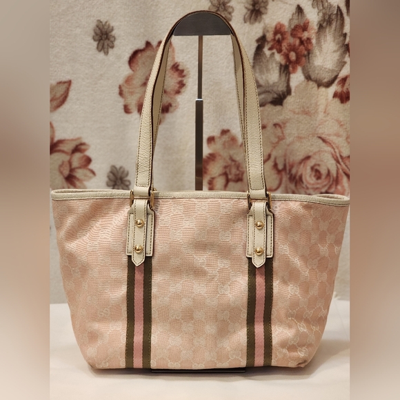 Gucci Pink GG Canvas & Leather Mini Jolicoeur Web Tote Vintage Gucci Sherry Line - Picture 9 of 10